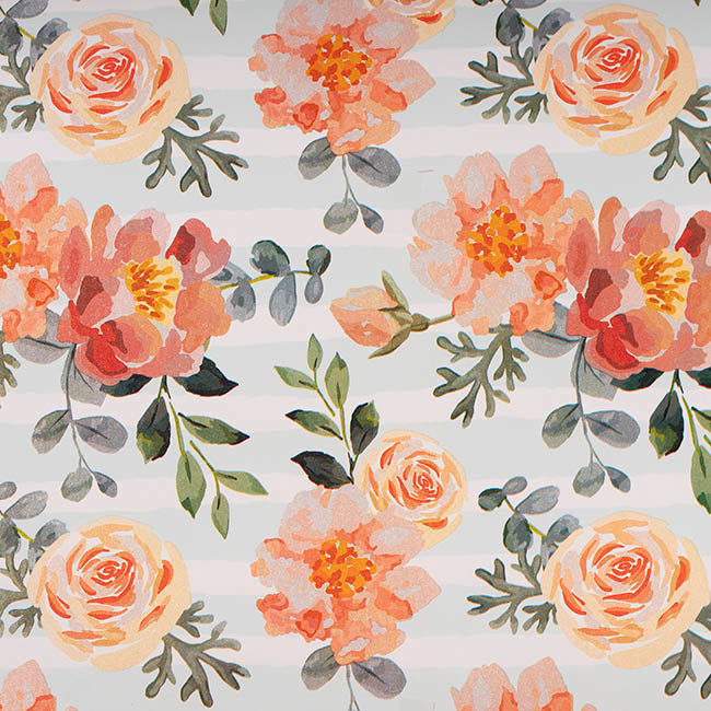 Wrapping Paper Roll Roses & Poppies Stripe White (70cmx25m)