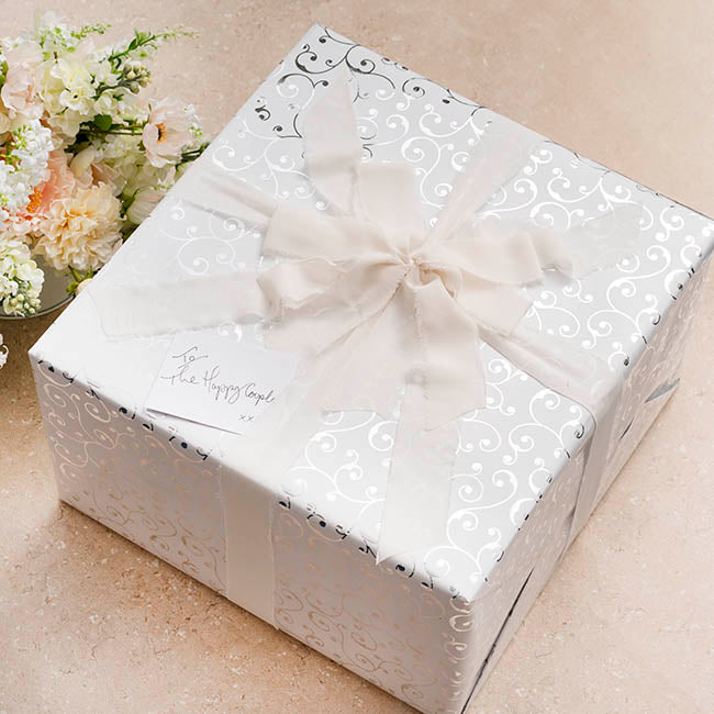 Wrapping Paper Elegant Swirls Gloss Silver Foil (70cmx25m)