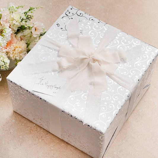 Wrapping Paper Elegant Swirls Gloss Silver Foil (70cmx25m)