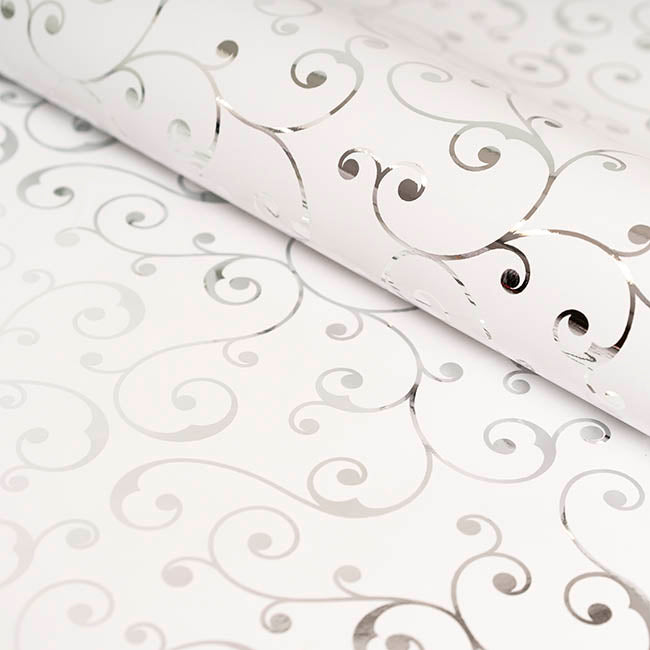 Wrapping Paper Elegant Swirls Gloss Silver Foil (70cmx25m)