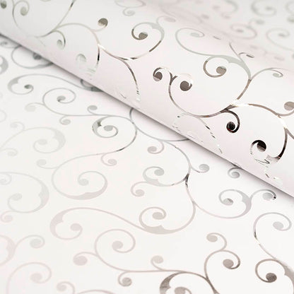 Wrapping Paper Elegant Swirls Gloss Silver Foil (70cmx25m)