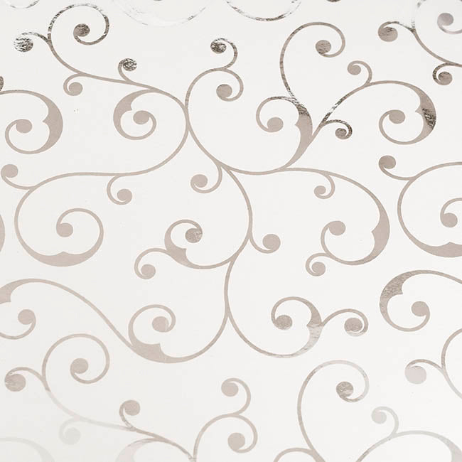 Wrapping Paper Elegant Swirls Gloss Silver Foil (70cmx25m)