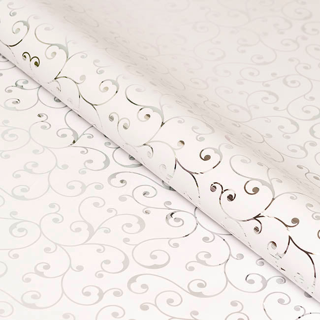 Wrapping Paper Elegant Swirls Gloss Silver Foil (70cmx25m)