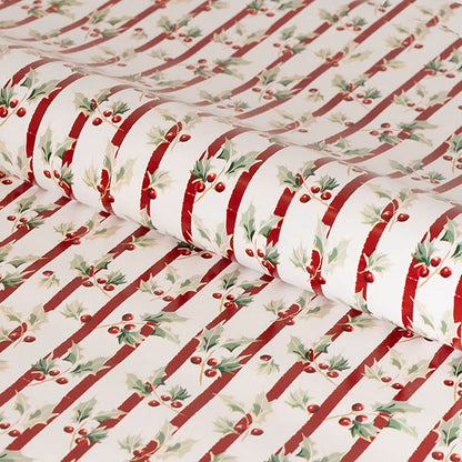 Wrapping Paper Roll Yuletide Holly Gloss White (70cmx25m)