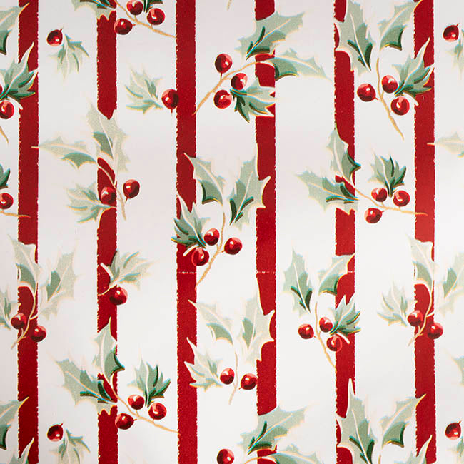 Wrapping Paper Roll Yuletide Holly Gloss White (70cmx25m)