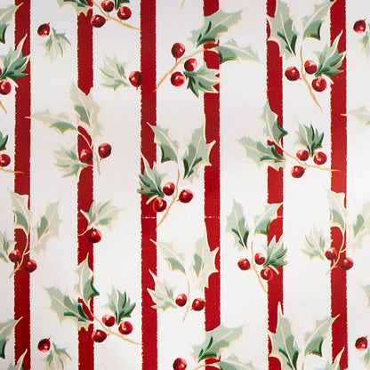 Wrapping Paper Roll Yuletide Holly Gloss White (70cmx25m)