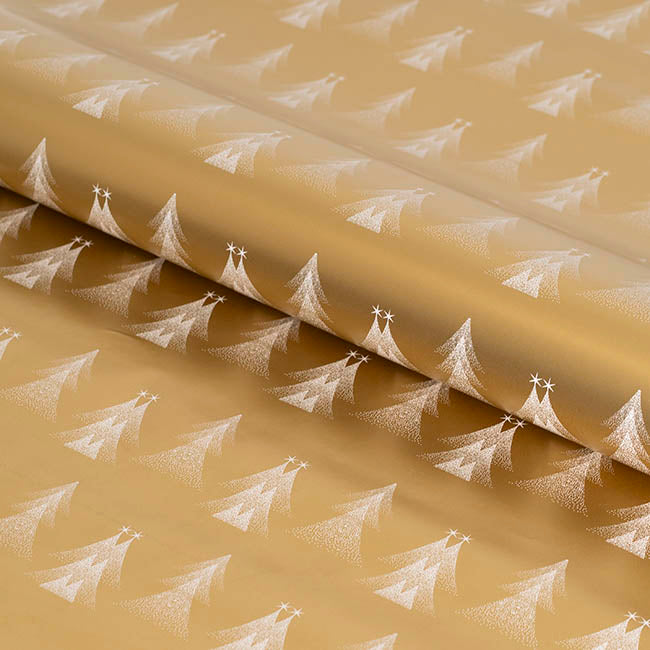 Wrapping Paper Roll Christmas Trees Gloss Gold (70cmx25m)