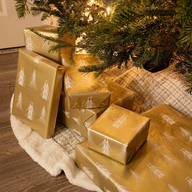 Wrapping Paper Roll Christmas Trees Gloss Gold (70cmx25m)