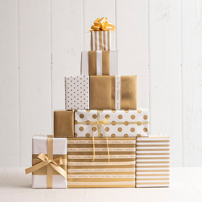 Wrapping Paper Roll Bold Dot Gloss Gold on White (50cmx50m)