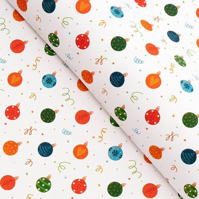 Wrapping Paper Roll Bold Baubles Gloss White (50cmx50m)