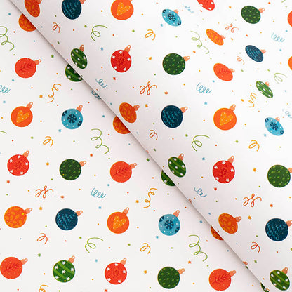 Wrapping Paper Roll Bold Baubles Gloss White (50cmx50m)