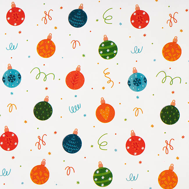 Wrapping Paper Roll Bold Baubles Gloss White (50cmx50m)