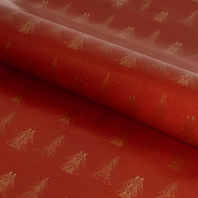 Wrapping Paper Roll Christmas Trees Gloss Burgundy(50cmx50m)