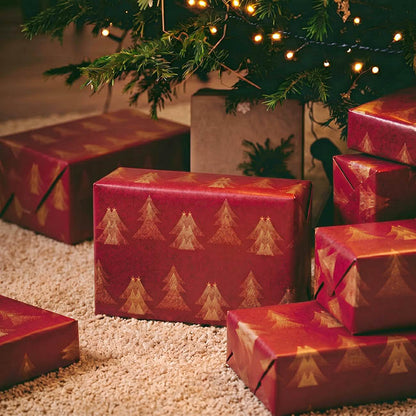 Wrapping Paper Roll Christmas Trees Gloss Burgundy(50cmx50m)