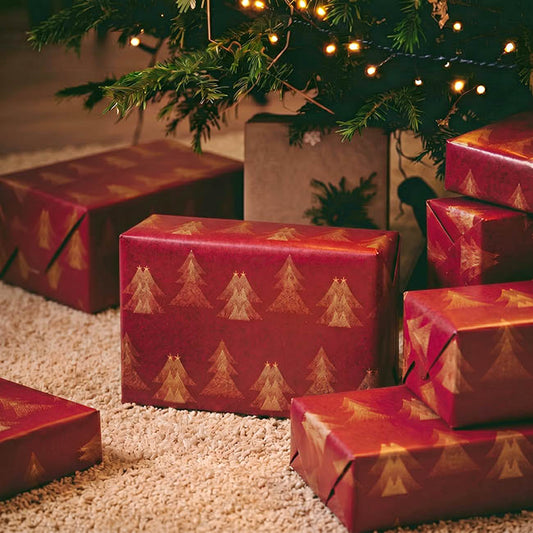 Wrapping Paper Roll Christmas Trees Gloss Burgundy(50cmx50m)