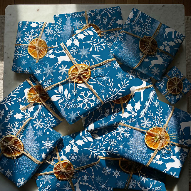 Wrapping Paper Roll Christmas Scape Gloss Teal (50cmx50m)