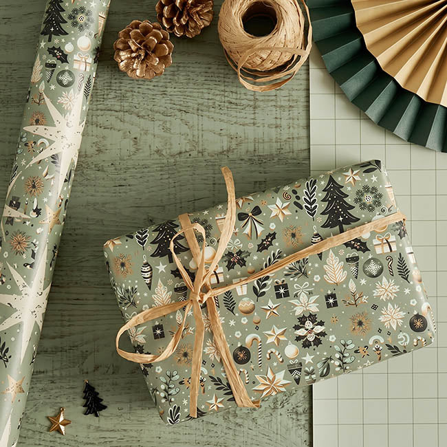 Wrapping Paper Roll Holiday Grove Gloss Green (50cmx50m)