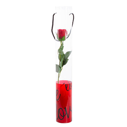 Rose Cylinder Acetate Tube Love Text Red (9cmDx61cmH)