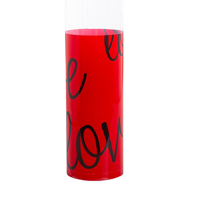 Rose Cylinder Acetate Tube Love Text Red (9cmDx61cmH)