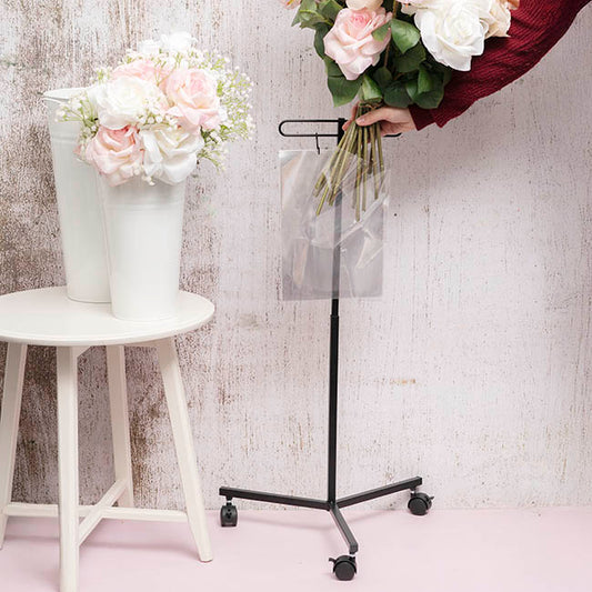 Metal Flower Bag Stand Black With Wheels (50cmWx82cmH)