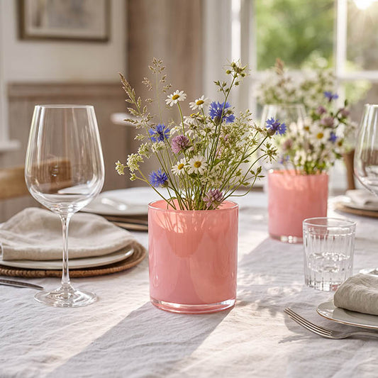 Glass Coloured Cylinder Blossom Vase (12Dx12cmH) Pink