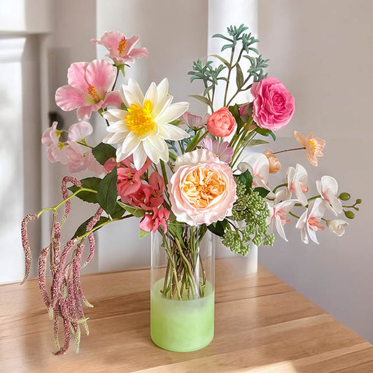 Glass Cylinder Vase Clear (12Dx25cmH) Dual Finish Green