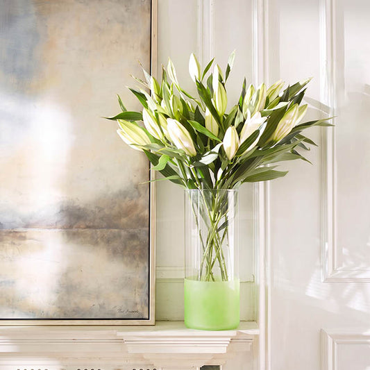 Glass Cylinder Vase Clear (12Dx30cmH) Dual Finish Green