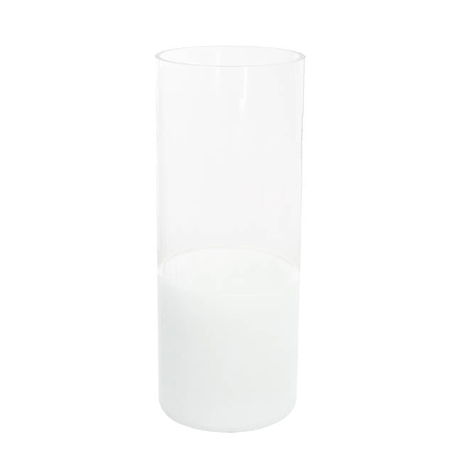 Glass Cylinder Vase Clear (12Dx30cmH) Dual Finish White