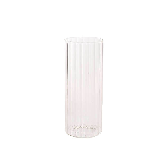 Glass Cylinder Floral Event Vase Ribbed Clear (10Dx20cmH)
