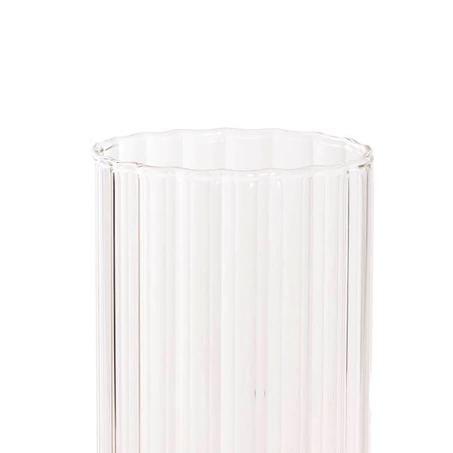 Glass Cylinder Floral Event Vase Ribbed Clear (10Dx20cmH)
