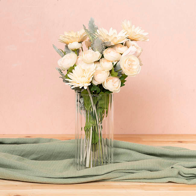 Glass Cylinder Floral Event Vase Ribbed Clear (10Dx20cmH)