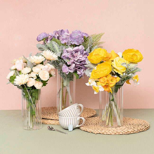 Glass Cylinder Floral Event Vase Ribbed Clear (10Dx20cmH)