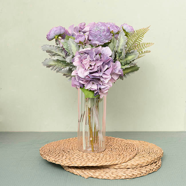 Glass Cylinder Floral Event Vase Ribbed Clear (10Dx25cmH)