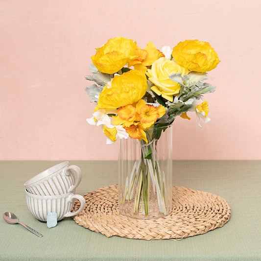 Glass Cylinder Floral Event Vase Ribbed Clear (12Dx20cmH)