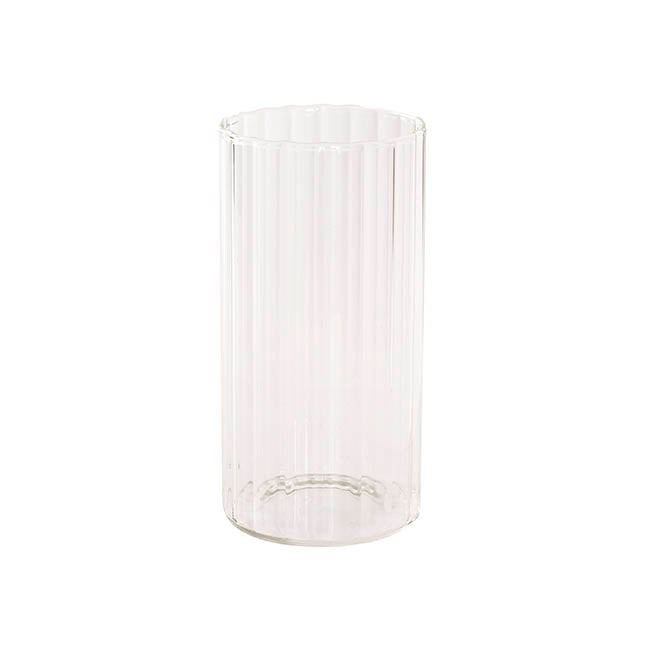 Glass Cylinder Floral Event Vase Ribbed Clear (12Dx25cmH)