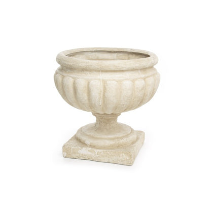 Urn Fibreglass Ribbed 43Dx43cmH Weathered Ivory