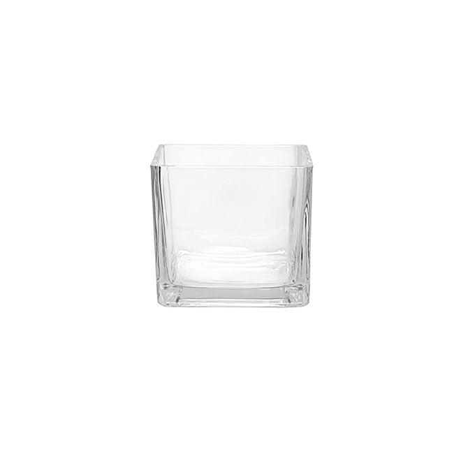 Pressed Glass Cube Mini Vase Clear (6x6x6cmH)
