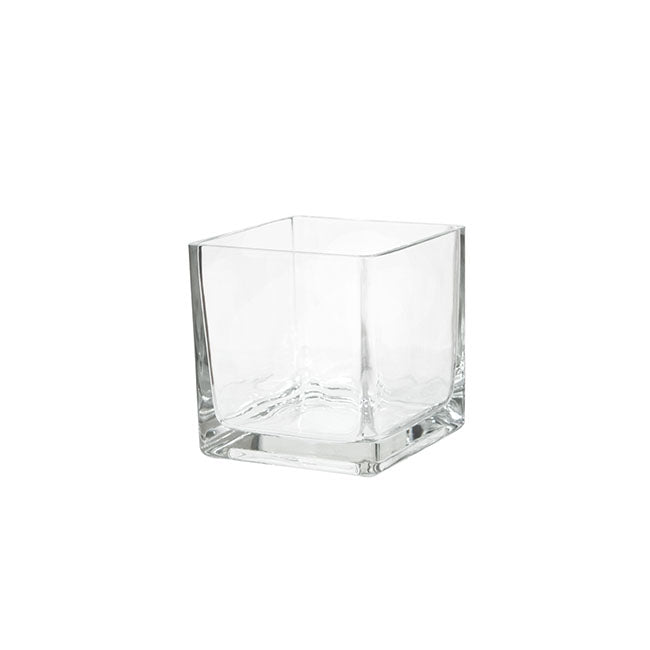 Pressed Glass Cube Vase Clear (10x10x10cmH)