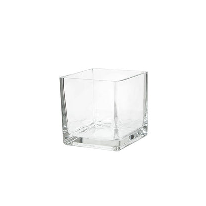 Pressed Glass Cube Vase Clear (10x10x10cmH)