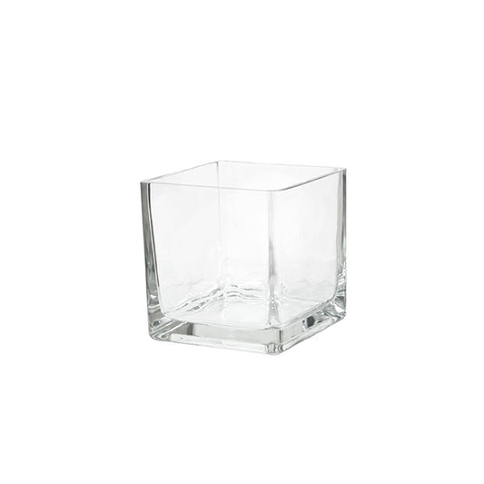 Pressed Glass Cube Vase Clear (10x10x10cmH)