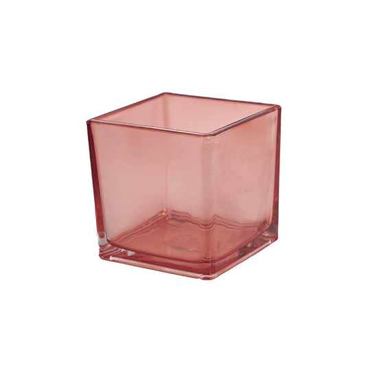 Pressed Glass Cube Vase Solid Burgandy (12x12x12cmH)