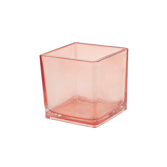 Pressed Glass Cube Vase Solid Dusty Pink (12x12x12cmH)