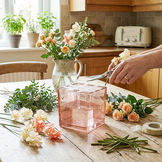 Pressed Glass Cube Vase Solid Dusty Pink (12x12x12cmH)