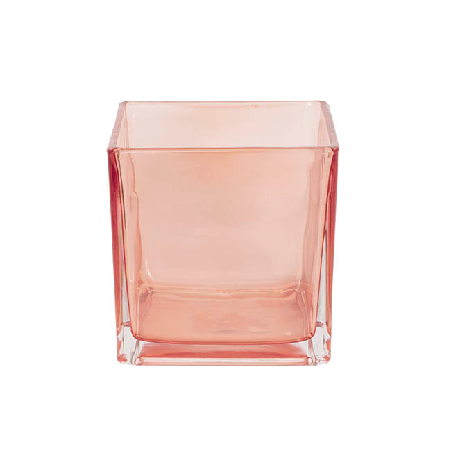 Pressed Glass Cube Vase Solid Dusty Pink (12x12x12cmH)