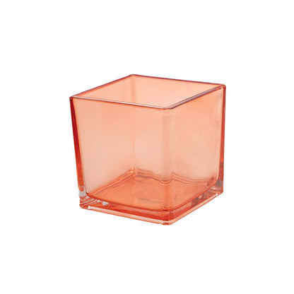 Pressed Glass Cube Vase Solid Peach (12x12x12cmH)