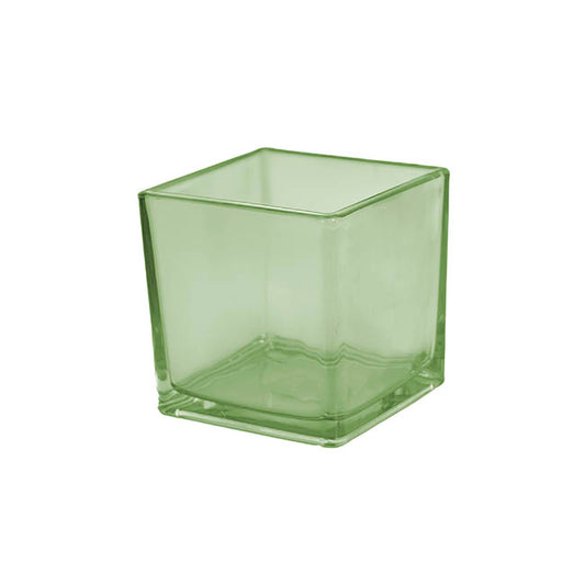 Pressed Glass Cube Vase Solid Sage (12x12x12cmH)