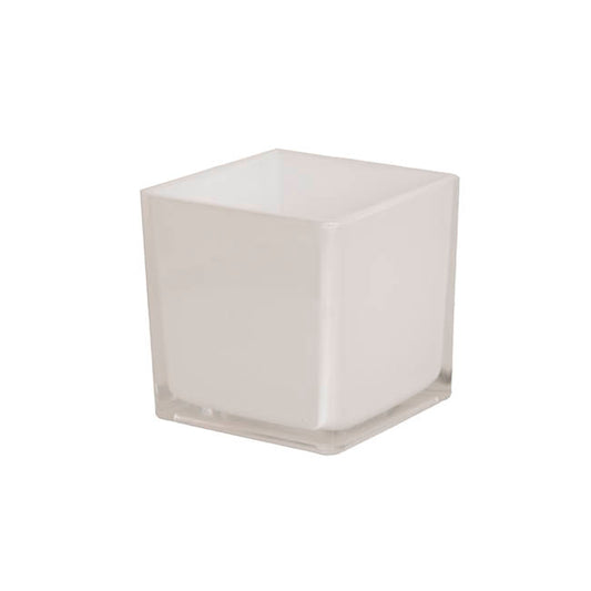 Pressed Glass Cube Vase Solid White (12x12x12cmH)