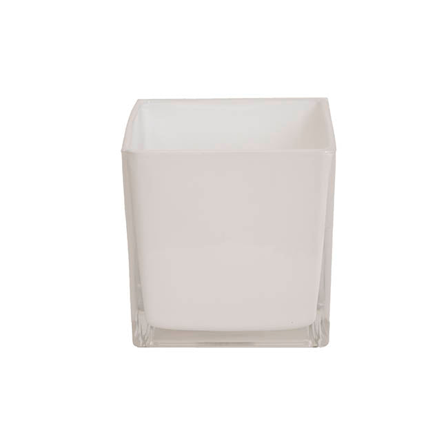Pressed Glass Cube Vase Solid White (12x12x12cmH)