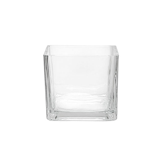 Pressed Glass Cube Vase Clear (12x12x12cmH)