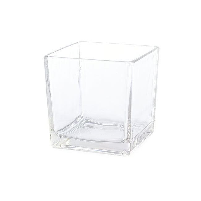 Pressed Glass Cube Vase Clear (15x15x15cmH)